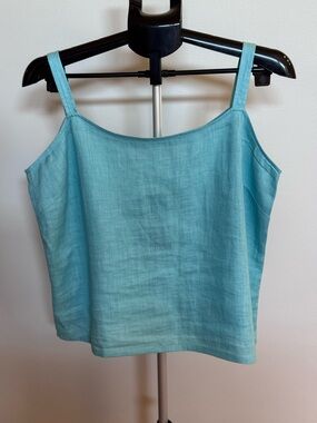 Dana Buchman Seafoam Side Zip 100% Linen Sleeveless Blouse Size 14